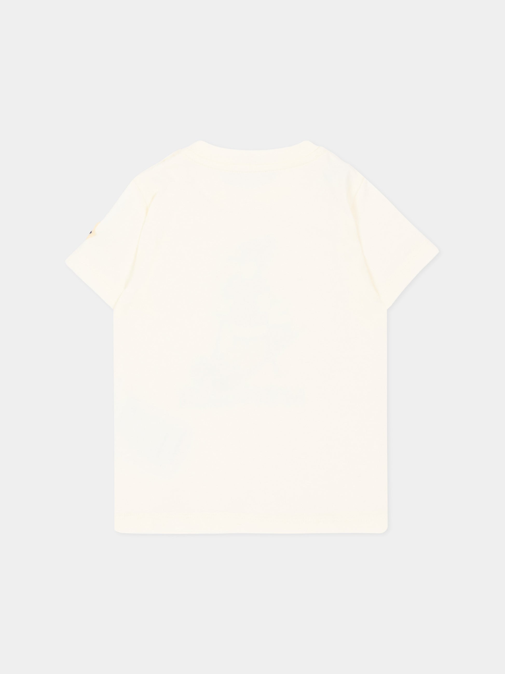 T-shirt avorio per neonato con stampa,Moncler Kids,L2951 8C00011 89AUM 034