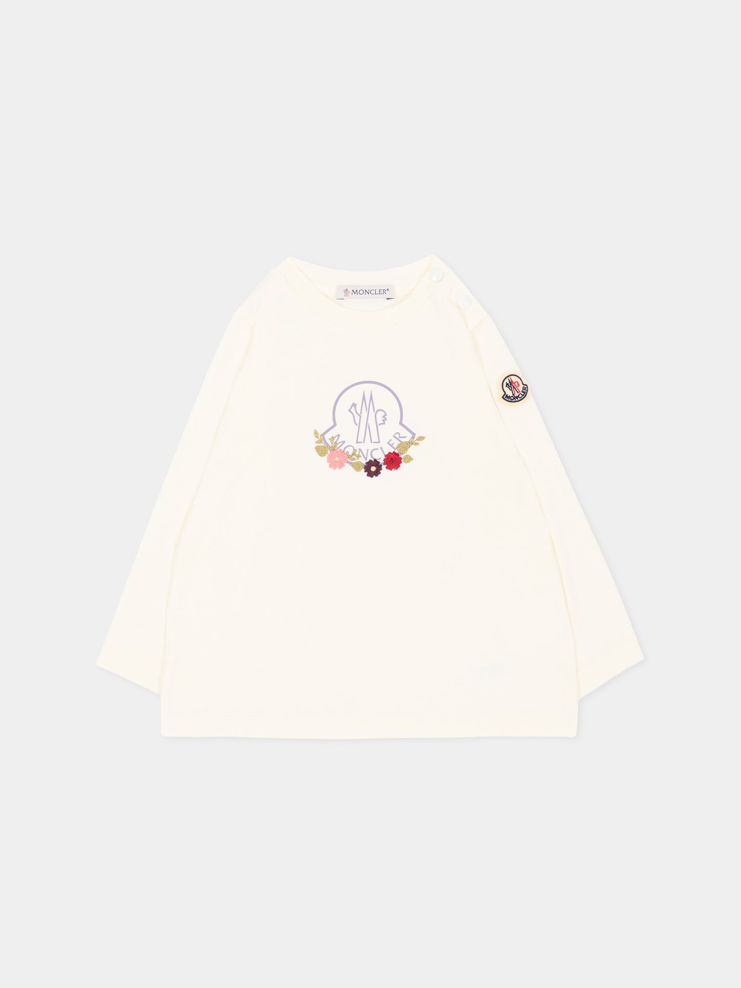 T-shirt avorio per neonata con logo,Moncler Kids,L2951 8D00006 89AUM 034
