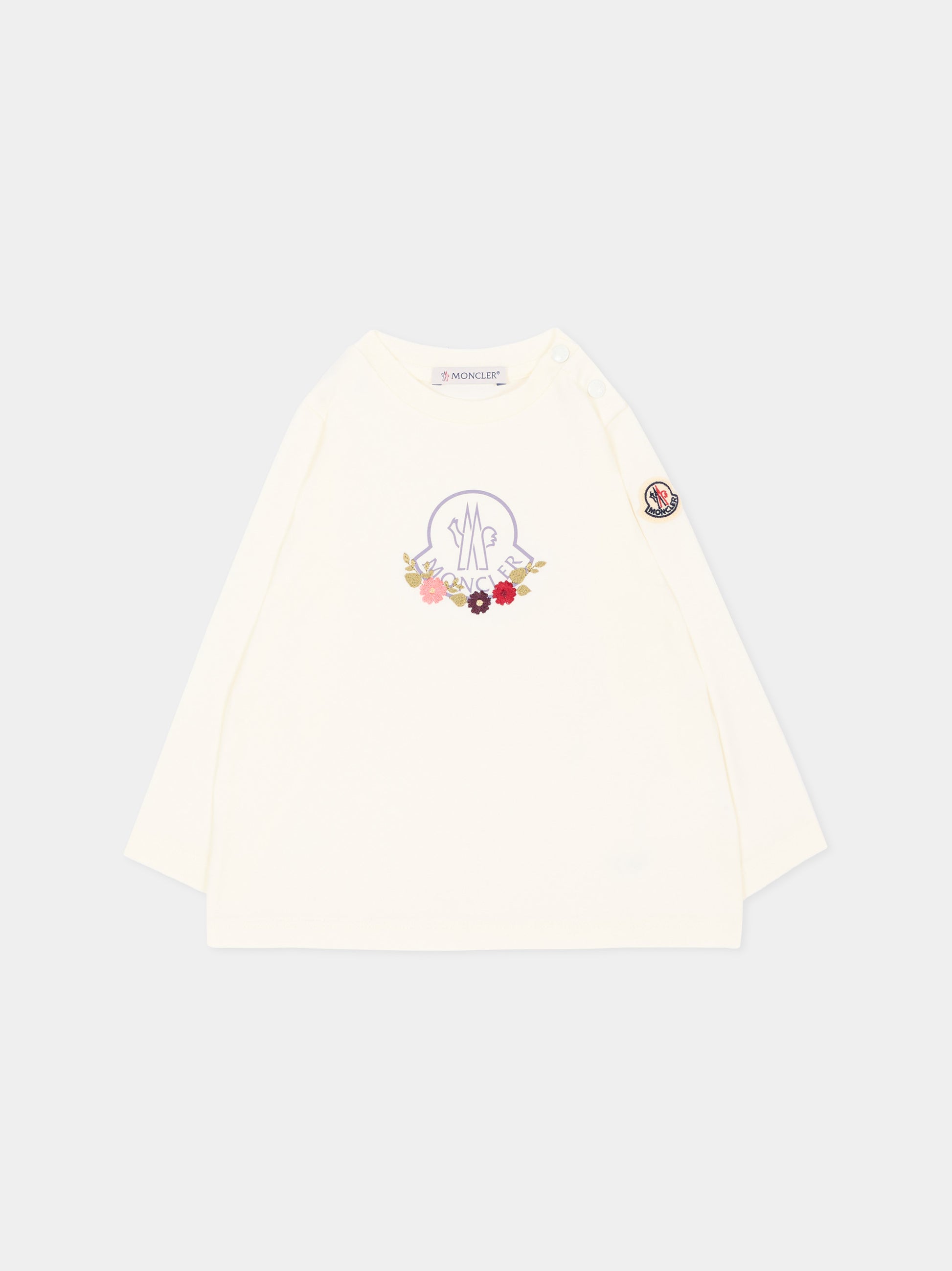T-shirt avorio per neonata con logo,Moncler Kids,L2951 8D00006 89AUM 034
