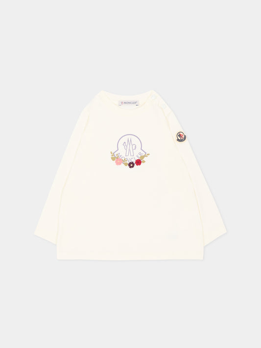 T-shirt avorio per neonata con logo,Moncler Kids,L2951 8D00006 89AUM 034