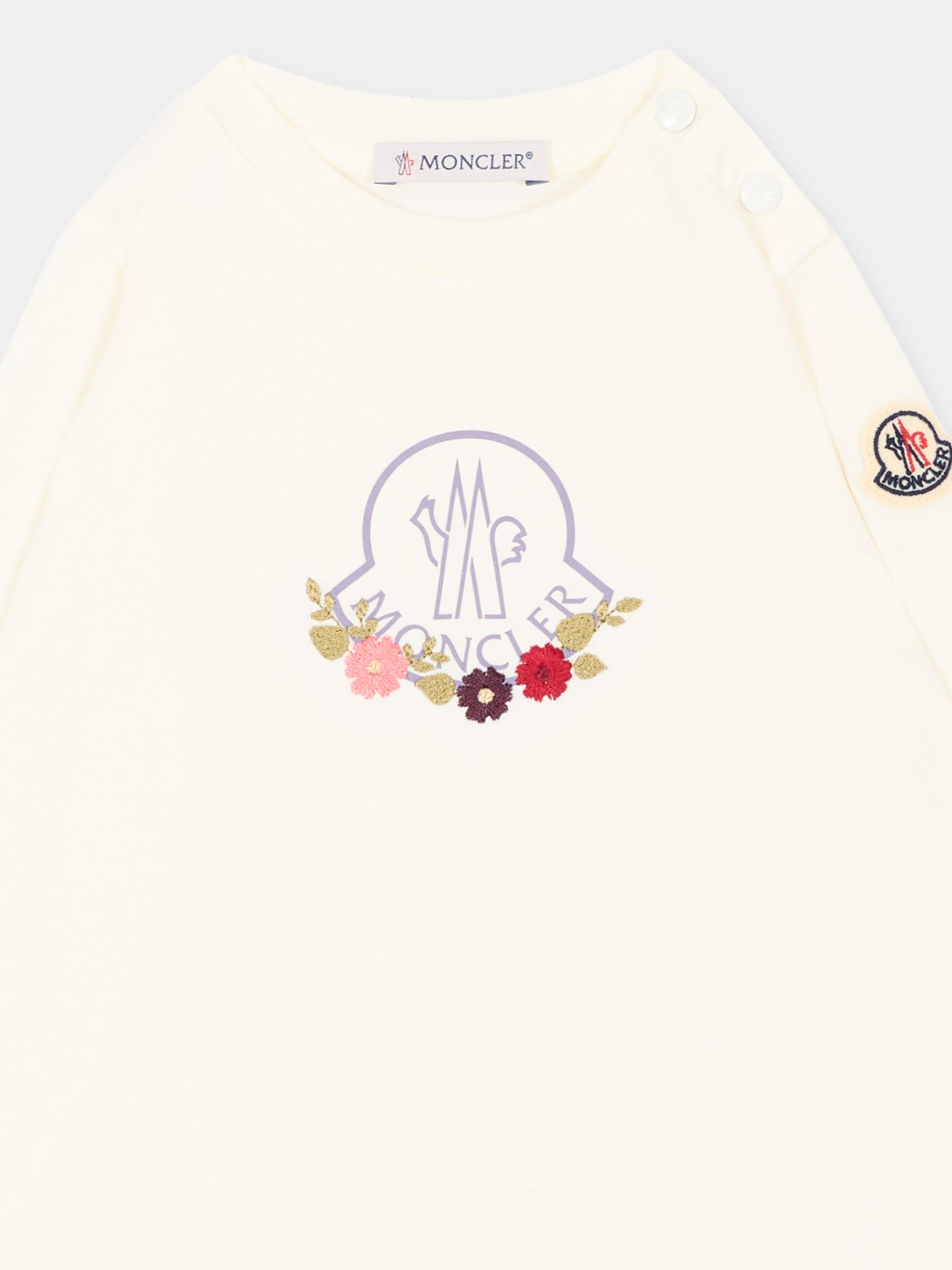 T-shirt avorio per neonata con logo,Moncler Kids,L2951 8D00006 89AUM 034