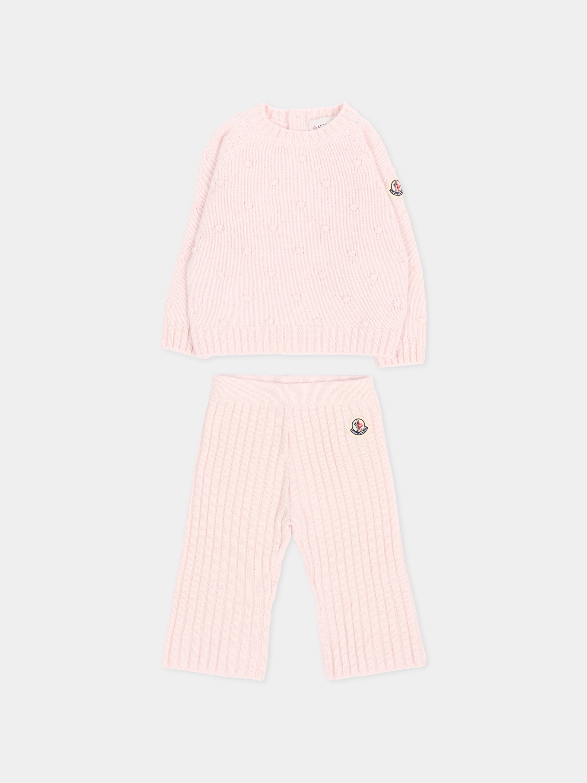 Completo sportivo rosa per neonata con logo,Moncler Kids,L2951 9E00003 M4281 529