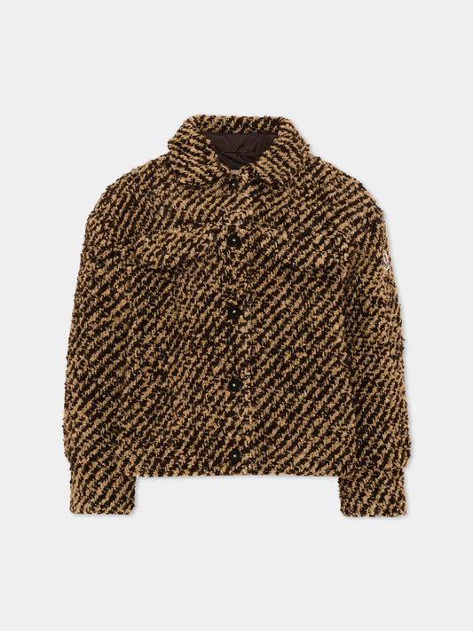 Cappotto marrone per bambina bouclé,Moncler Kids,L2954 2F00005 599PX F92