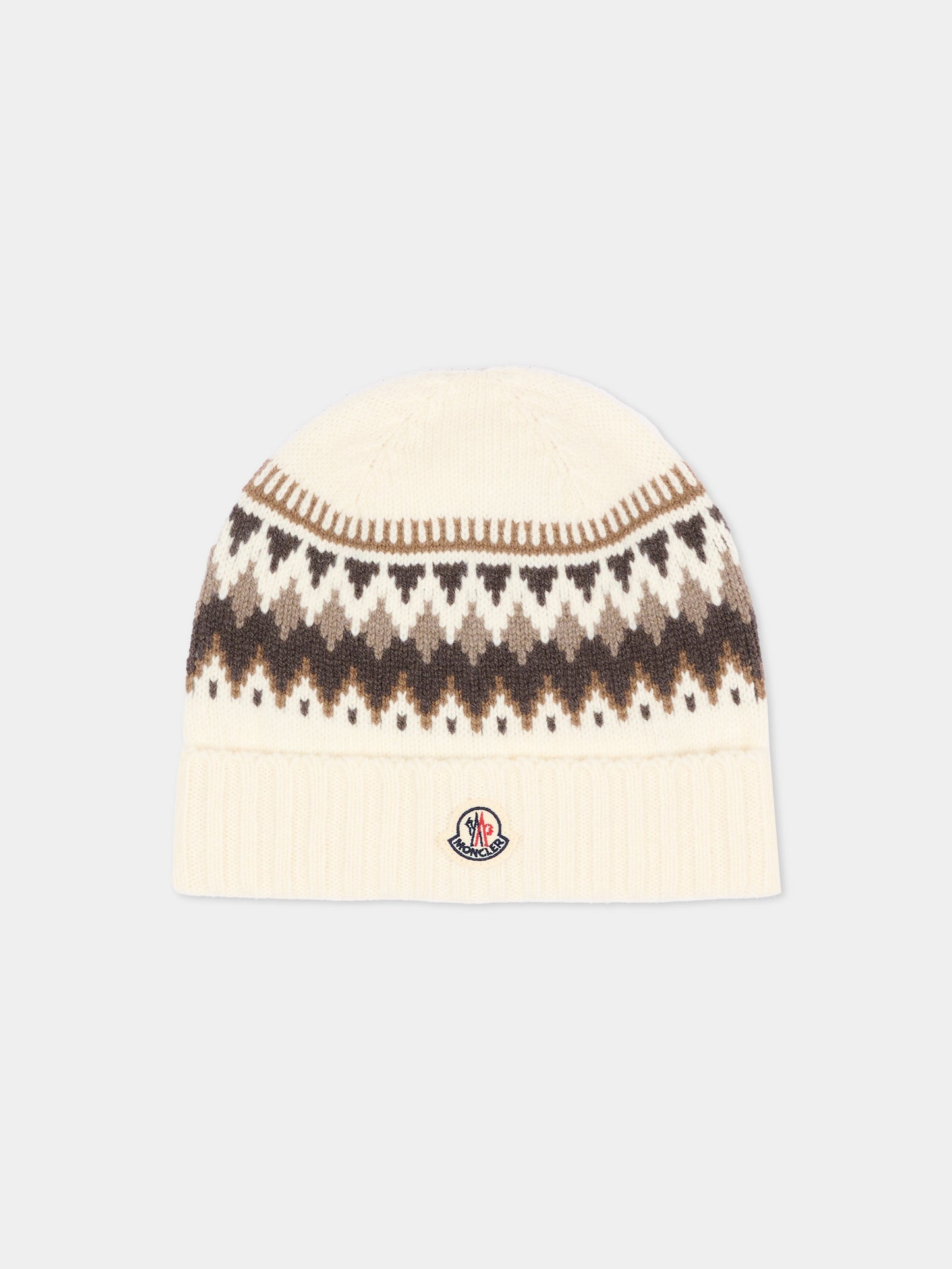 Berretto avorio per bambino jacquard,Moncler Kids,L2954 3B00011 M1241 034
