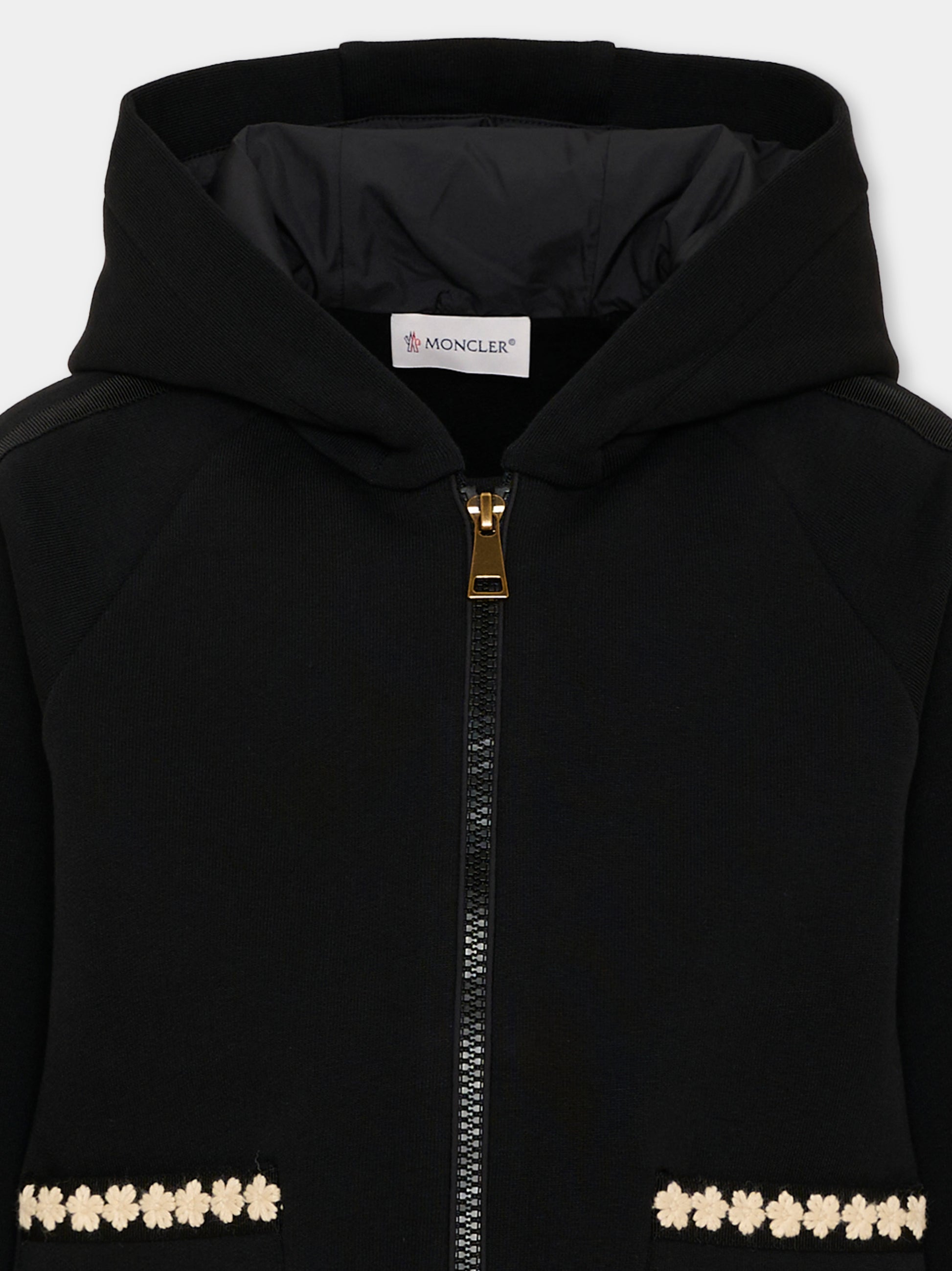 Felpa con cappuccio nero per bambina logo,Moncler Kids,L2954 8G00033 899PS 999