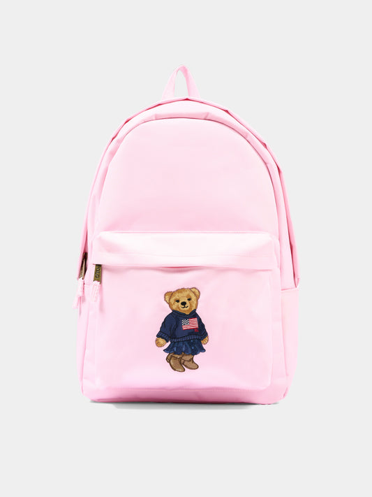 Zaino rosa con Polo Bear,Ralph Lauren Kids,9AR149 AP7