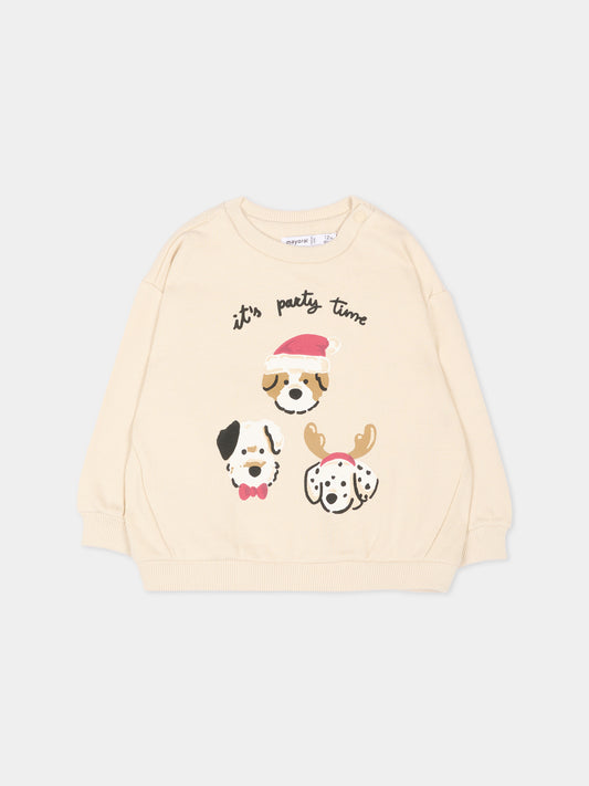 Felpa beige per neonato con cani,Mayoral,2418 018