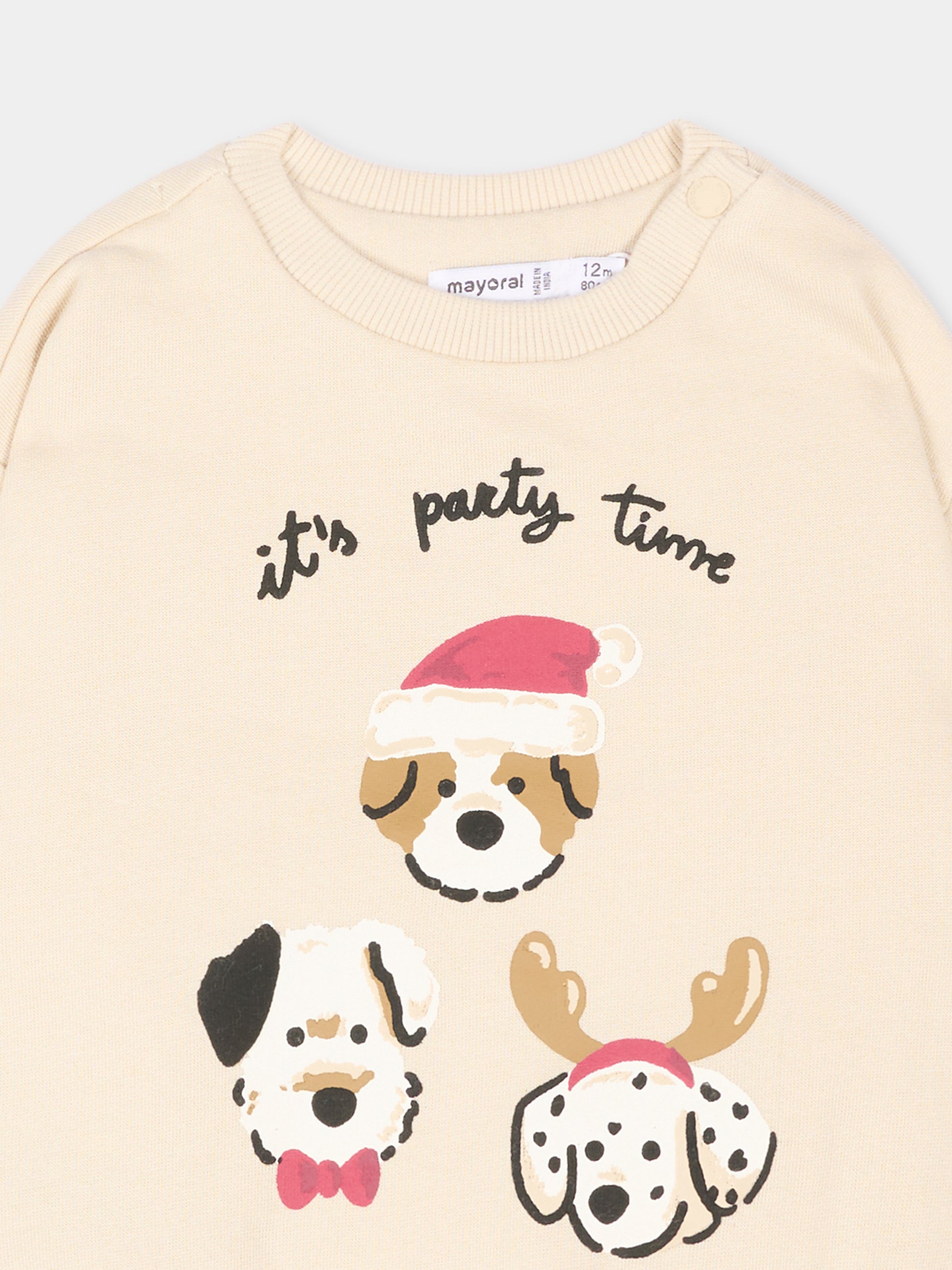 Felpa beige per neonato con cani,Mayoral,2418 018