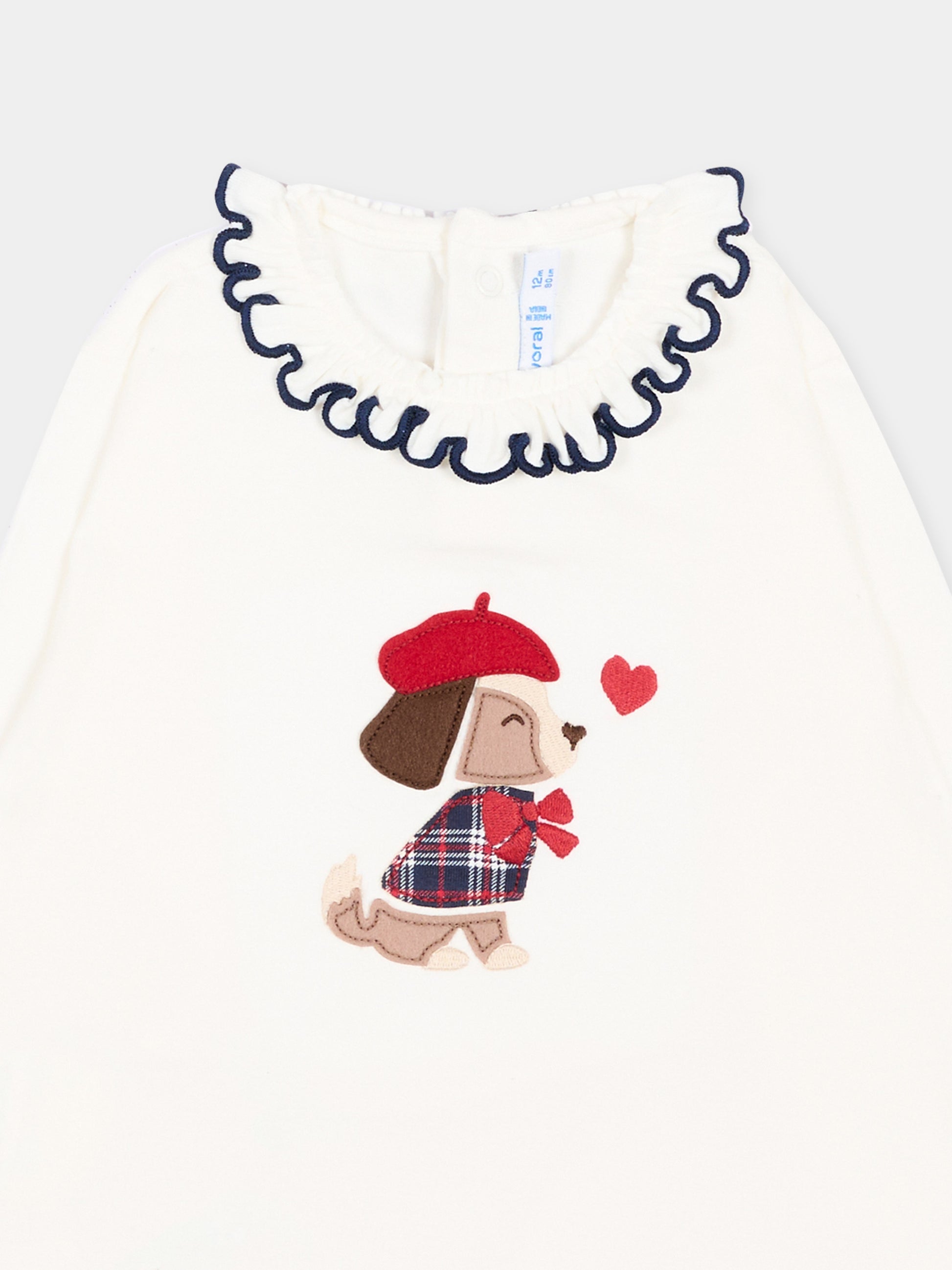 T-Shirt avorio per neonata con cagnolino,Mayoral,2090 077