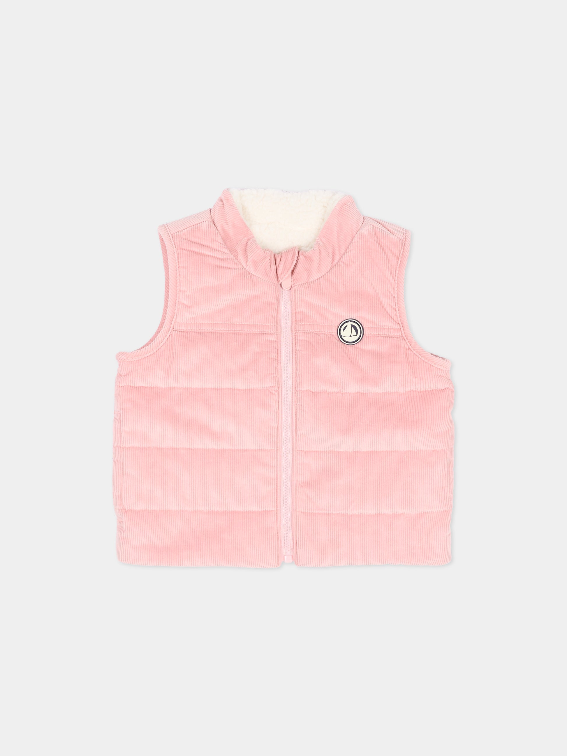 Gilet rosa per neonata in velluto,Petit Bateau,A0GIU 01