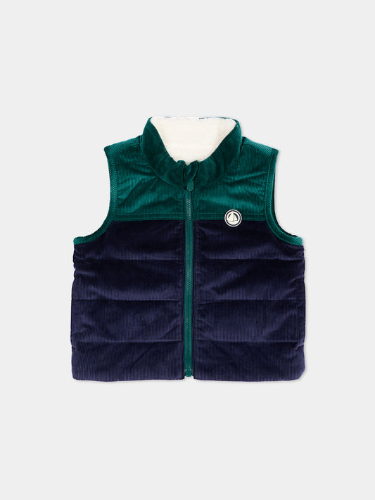 Gilet blu per neonato in velluto,Petit Bateau,A0GIV 01