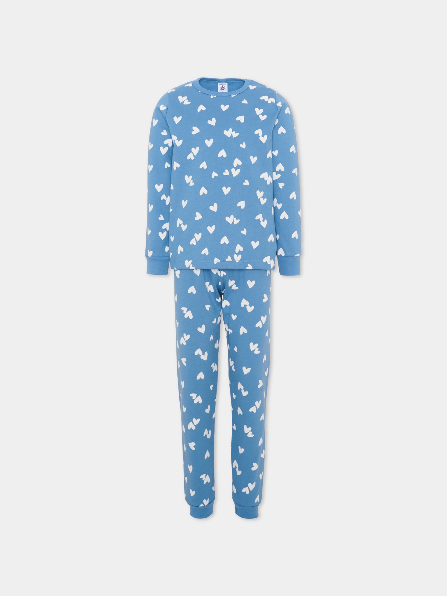 Pigiama celeste per bambina con cuori,Petit Bateau,A0GCC 01
