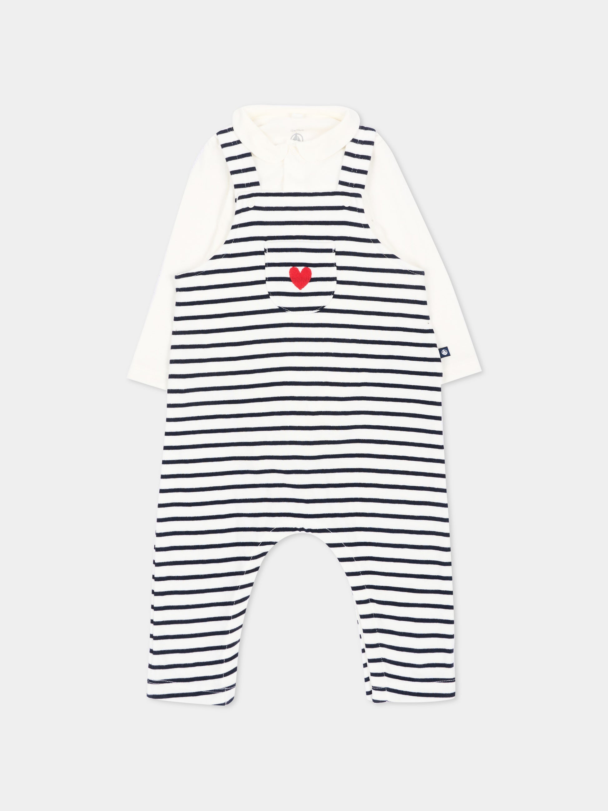 Salopette avorio a righe per neonati,Petit Bateau,A0H9R 01