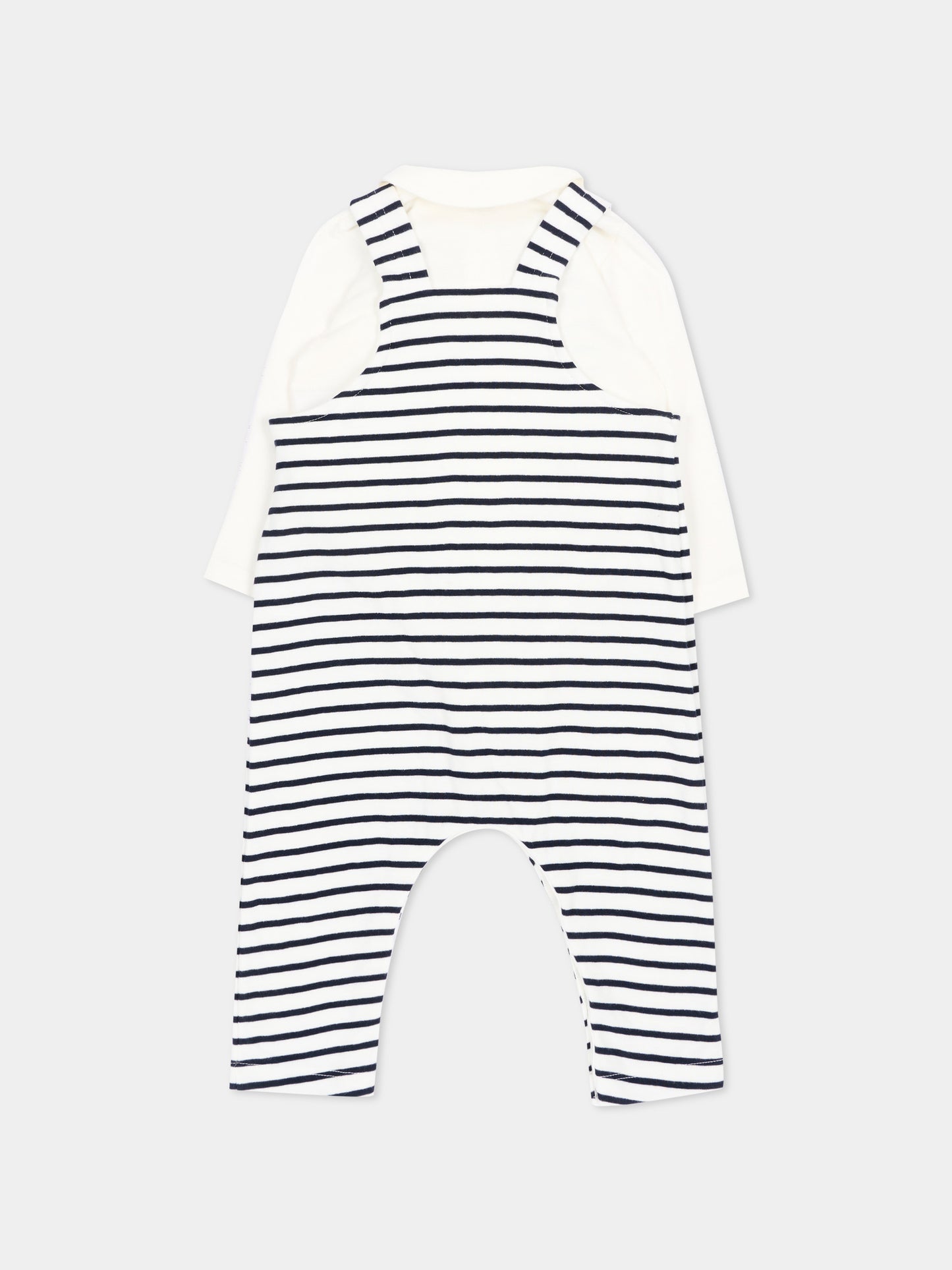 Salopette avorio a righe per neonati,Petit Bateau,A0H9R 01