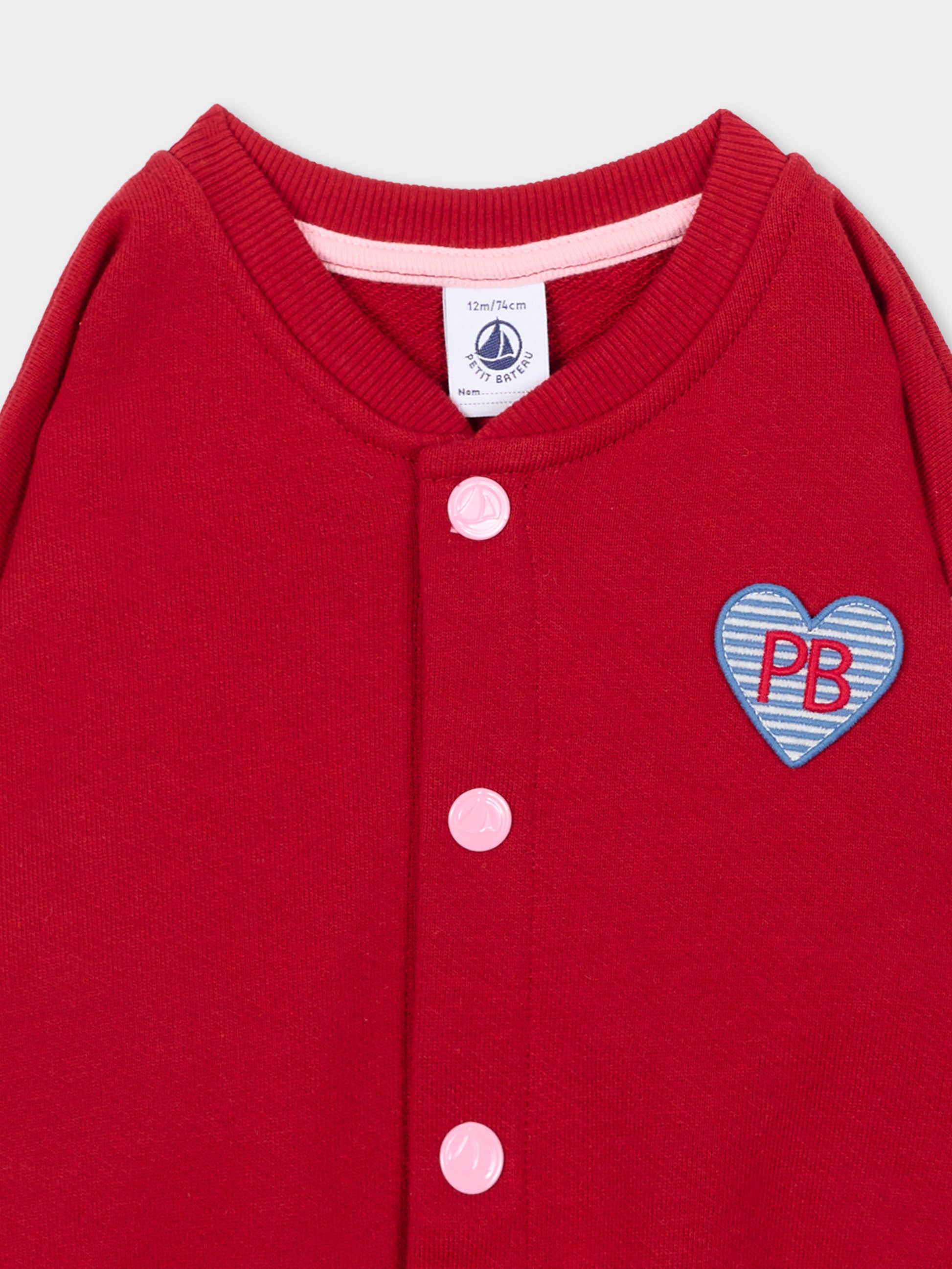 Bomber rosso per neonata con cuore con logo,Petit Bateau,A0GHX 01