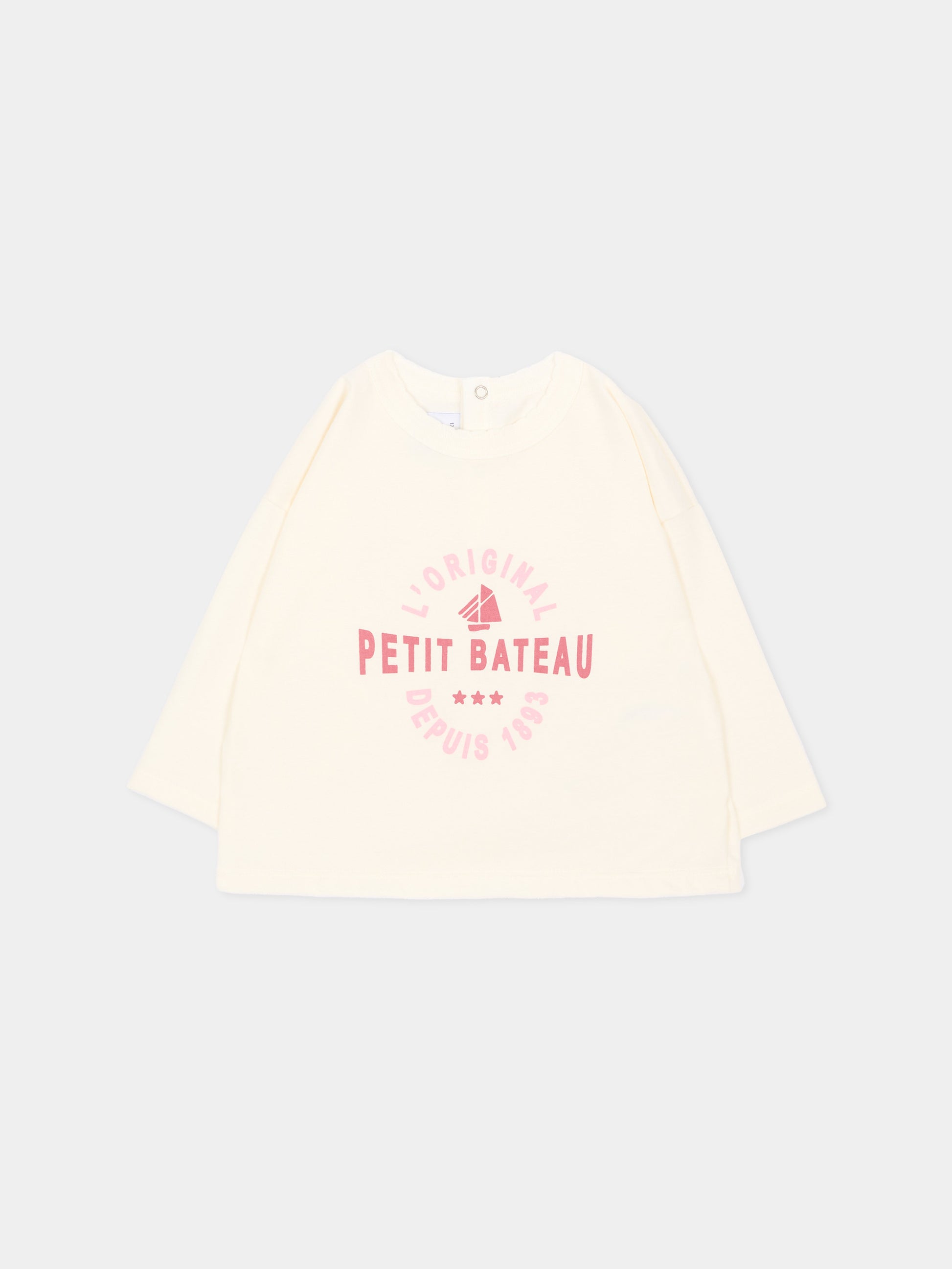 T-Shirt avorio per neonata con logo,Petit Bateau,A0H0K 01