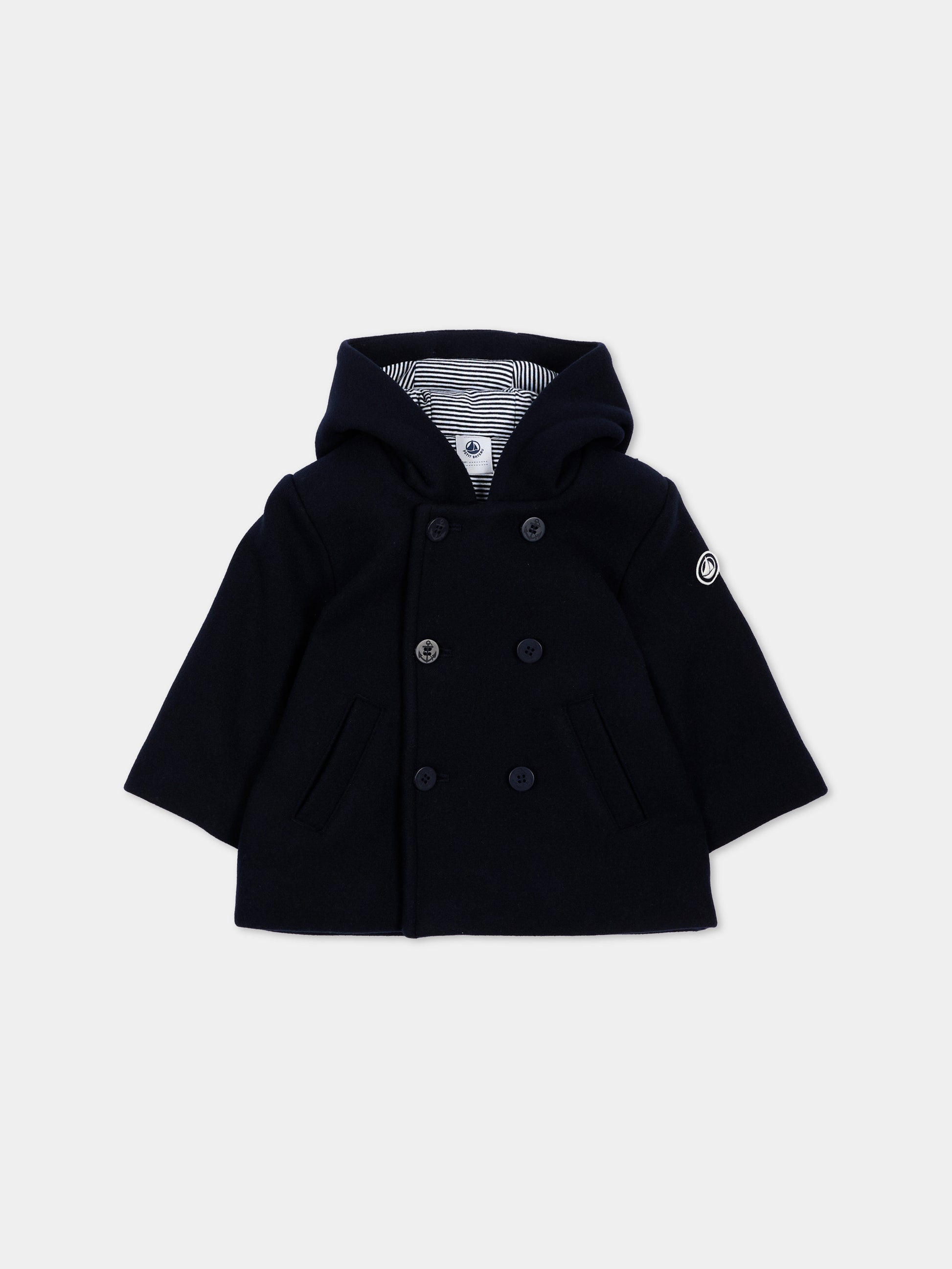 Cappotto blu per neonato con patch logo,Petit Bateau,A0GRD 01