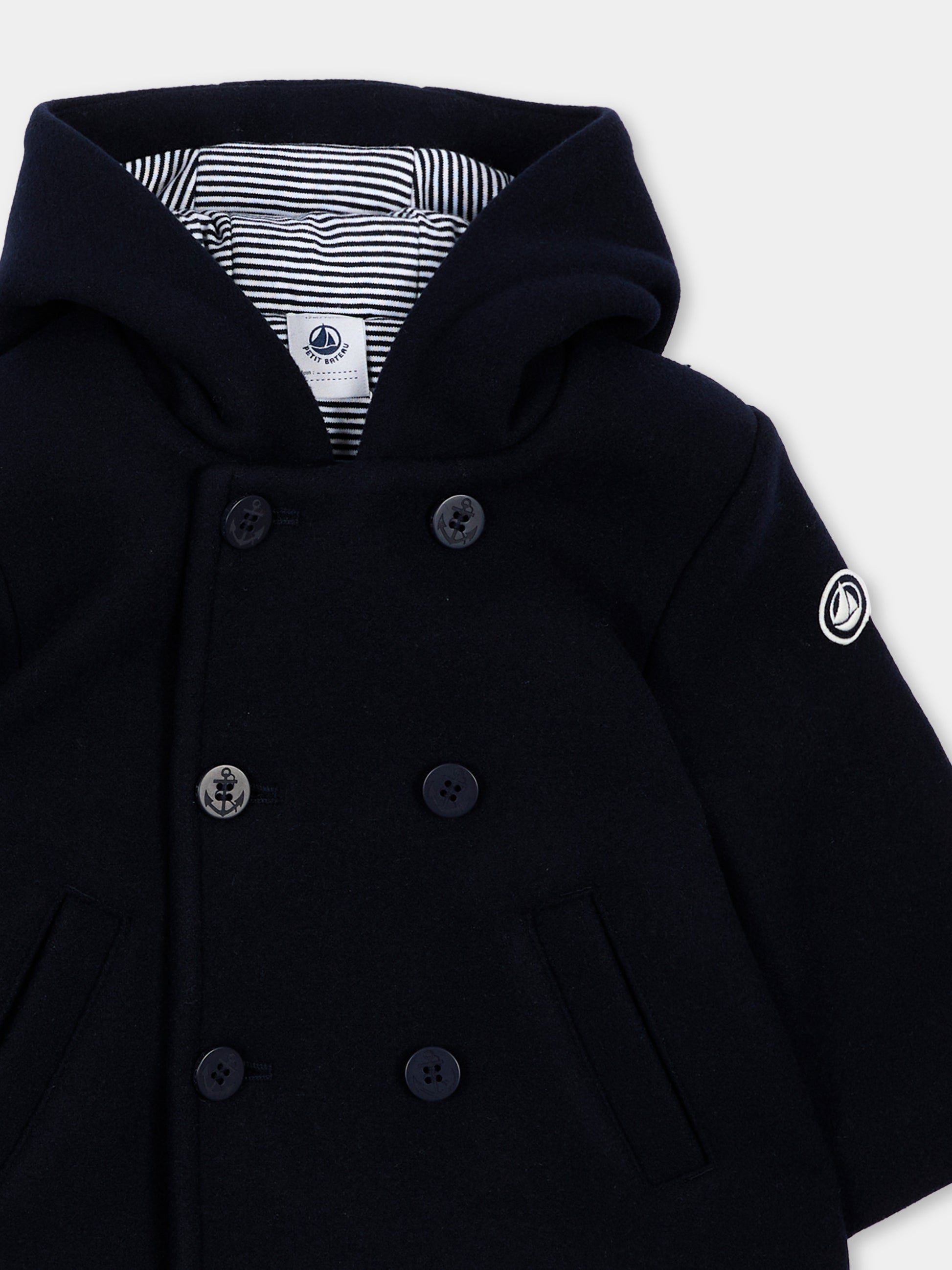 Cappotto blu per neonato con patch logo,Petit Bateau,A0GRD 01