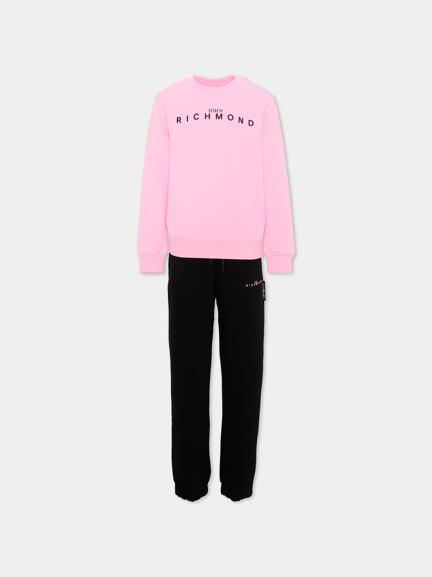 Completo sportivo rosa per bambina con logo,Richmond,RGA26019CF PINK_B/BLK PINK BEGONIA