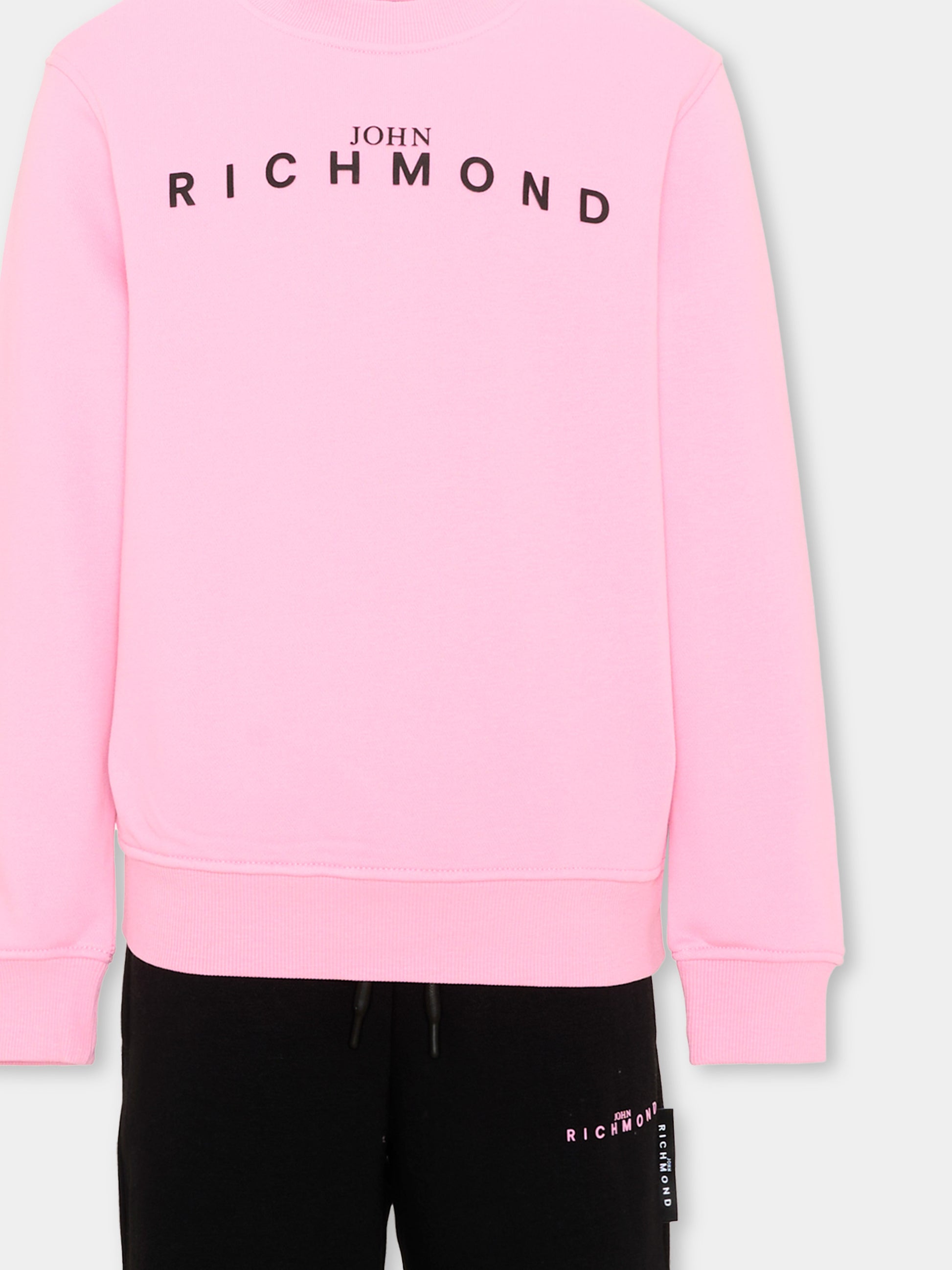Completo sportivo rosa per bambina con logo,Richmond,RGA26019CF PINK_B/BLK PINK BEGONIA