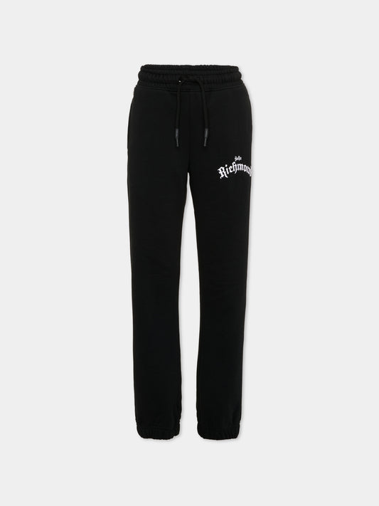 Pantalone sportivo nero per bambina con logo,Richmond,RGA26164PA BLACK BLACK