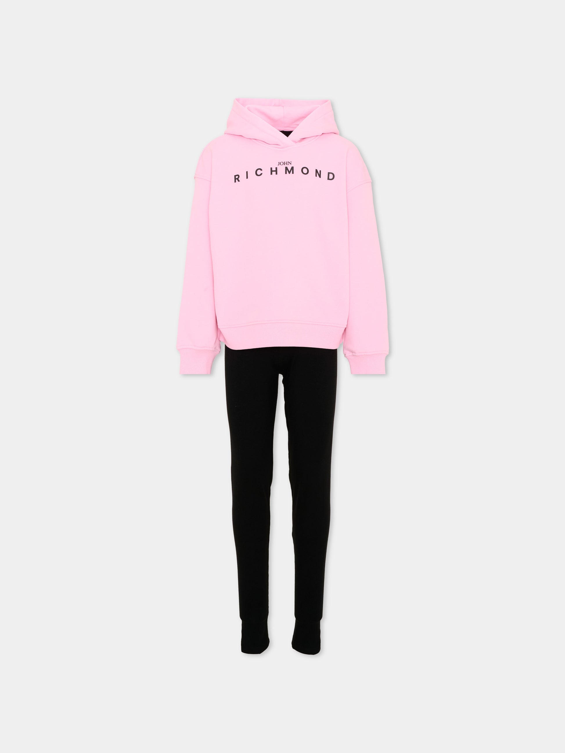 Completo sportivo rosa per bambina con logo,Richmond,RGA26020CF PINK_B/BLK PINK BEGONIA