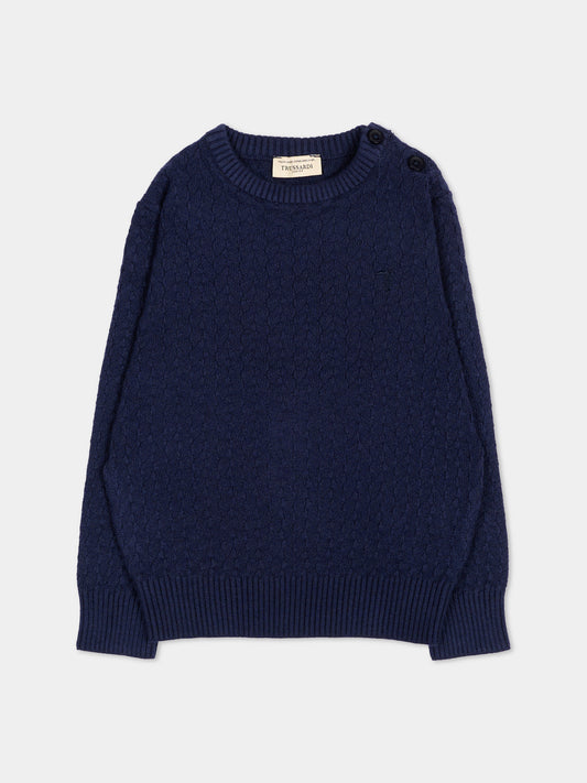 Maglione blu per neonato con logo,Trussardi Junior,TIA26003MA BLUE_NAVAL BLUE NAVAL