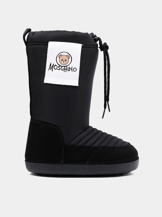 Stivali Neve neri per bambini con logo,Moschino Kids,84299 VAR3