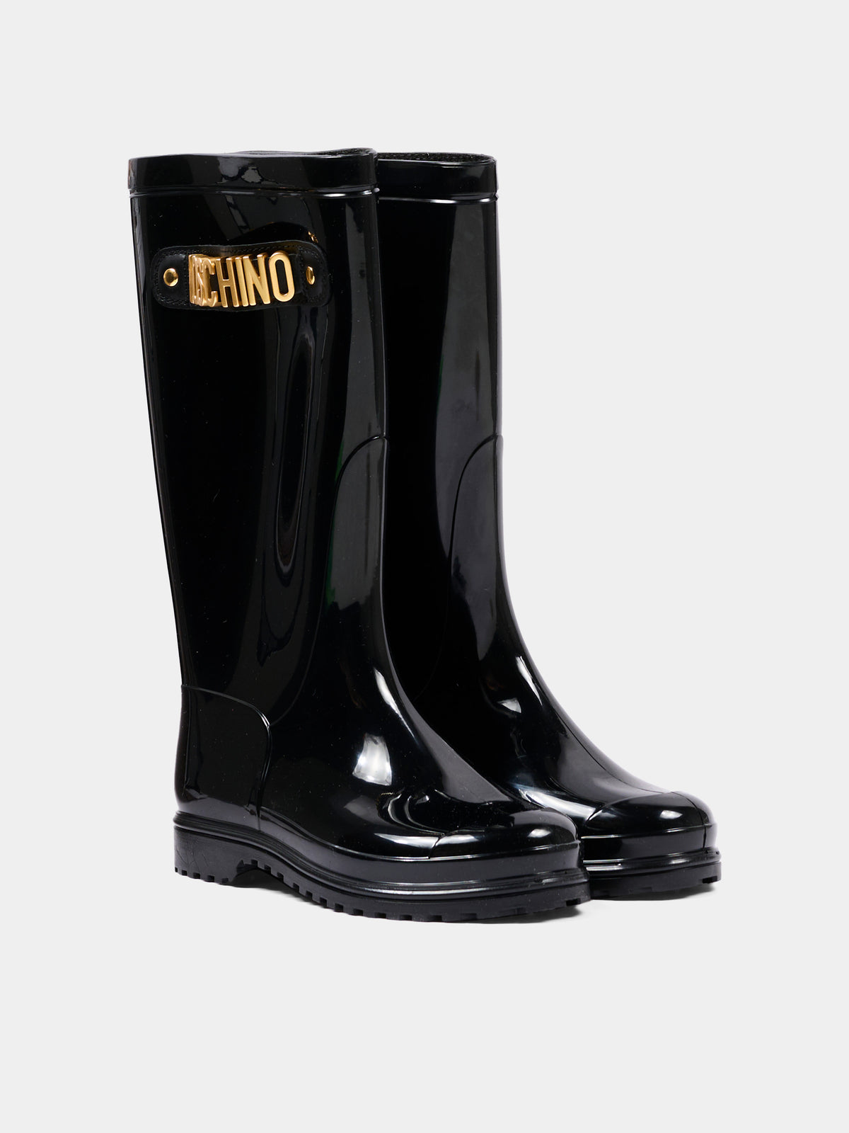 Stivali pioggia neri per bambina con logo,Moschino Kids,84293 VAR1
