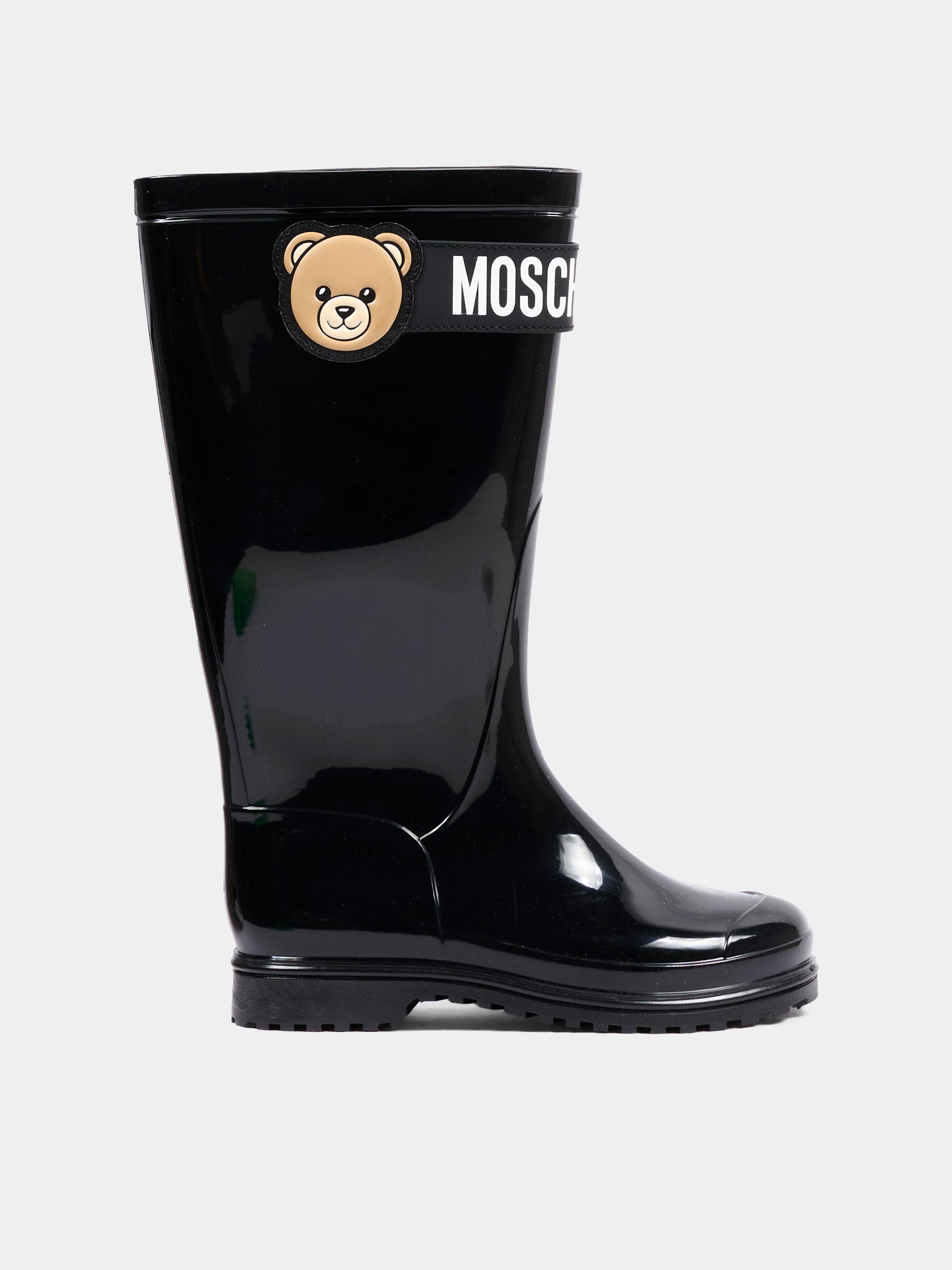 Stivali pioggia neri per bambini con Teddy Bear,Moschino Kids,84291 VAR1