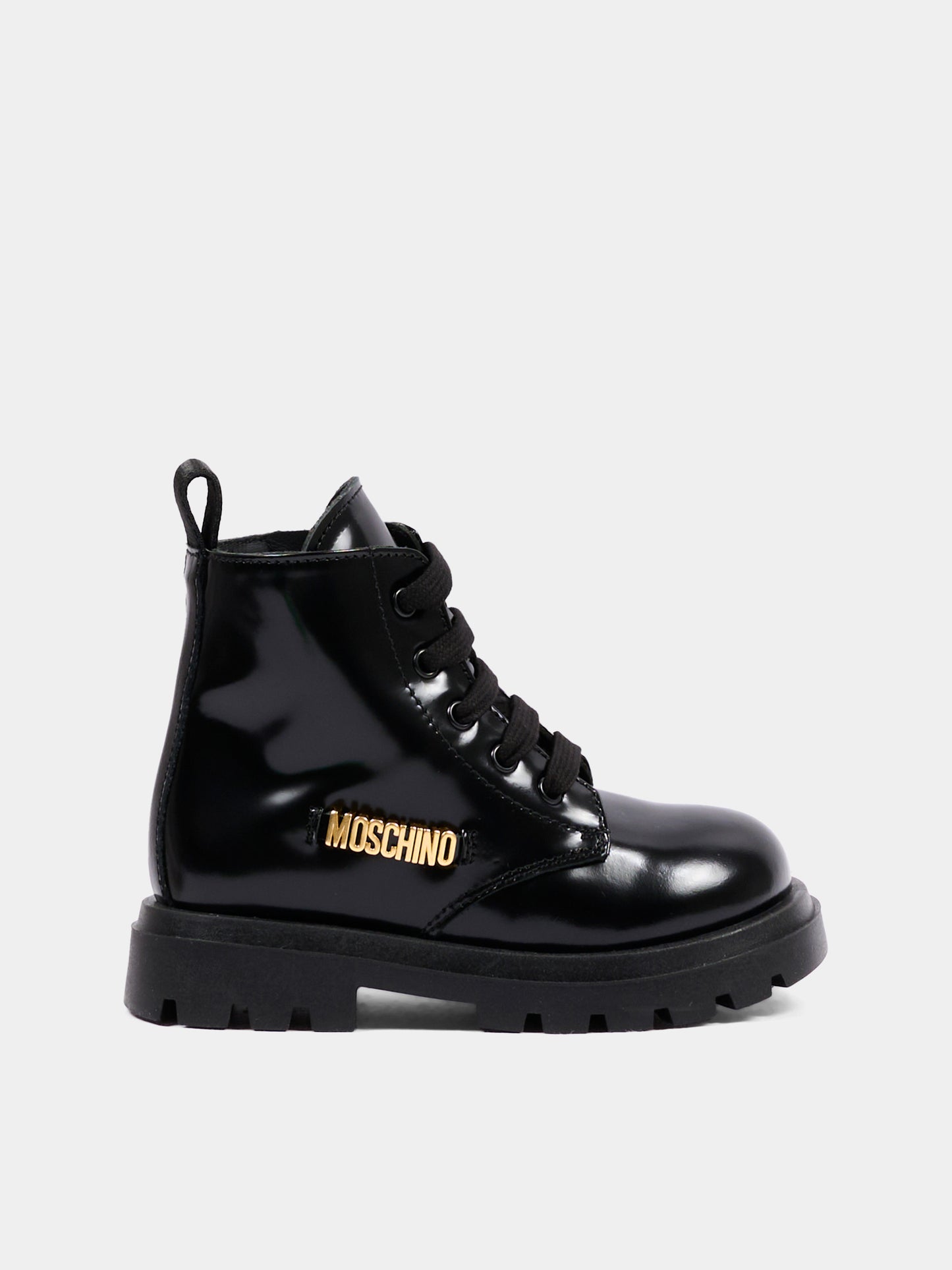 Anfibi neri per bambini con logo,Moschino Kids,84152 VAR3