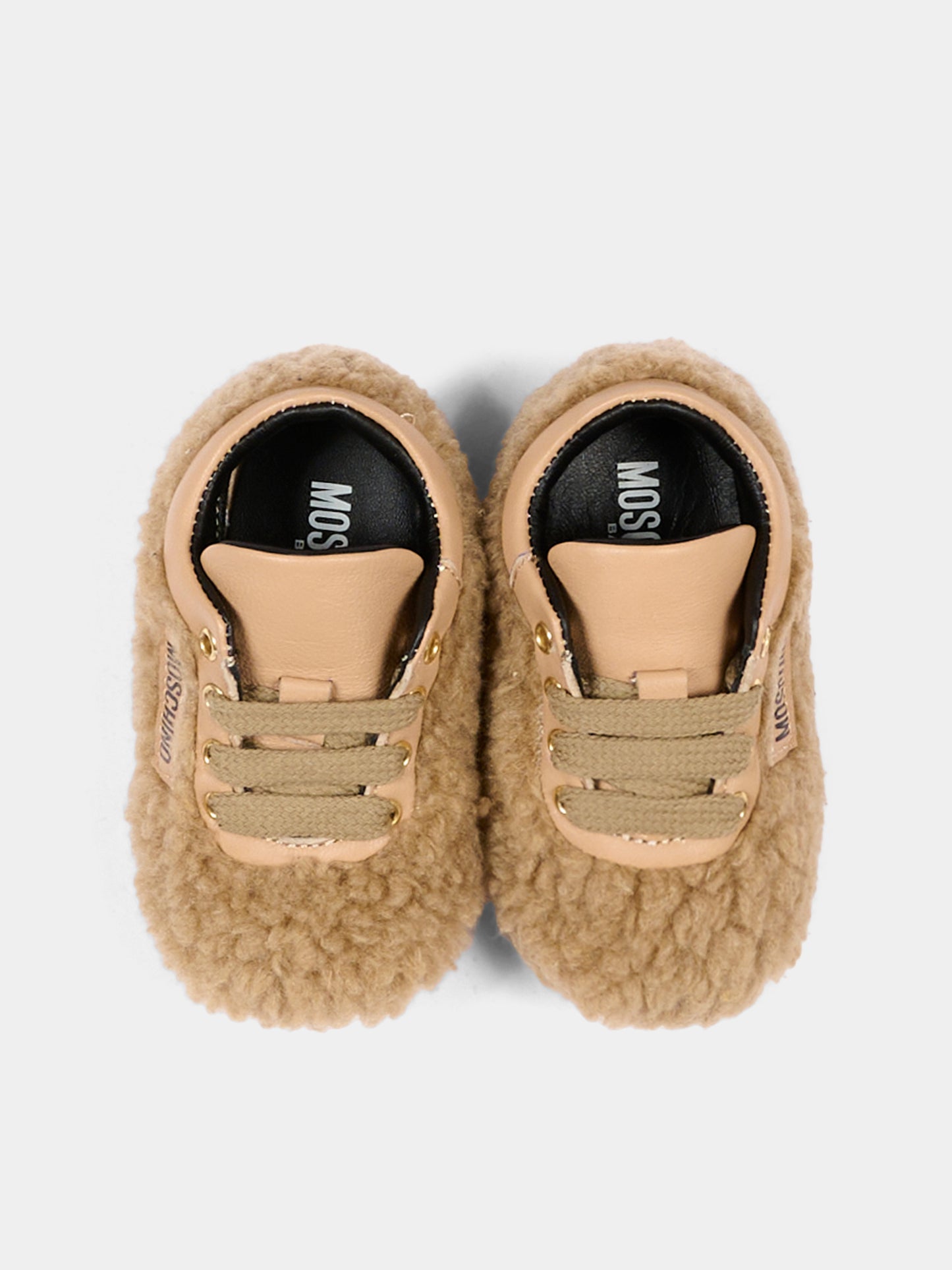 Sneakers beige per neonati effetto peluche,Moschino Kids,84055 VAR1