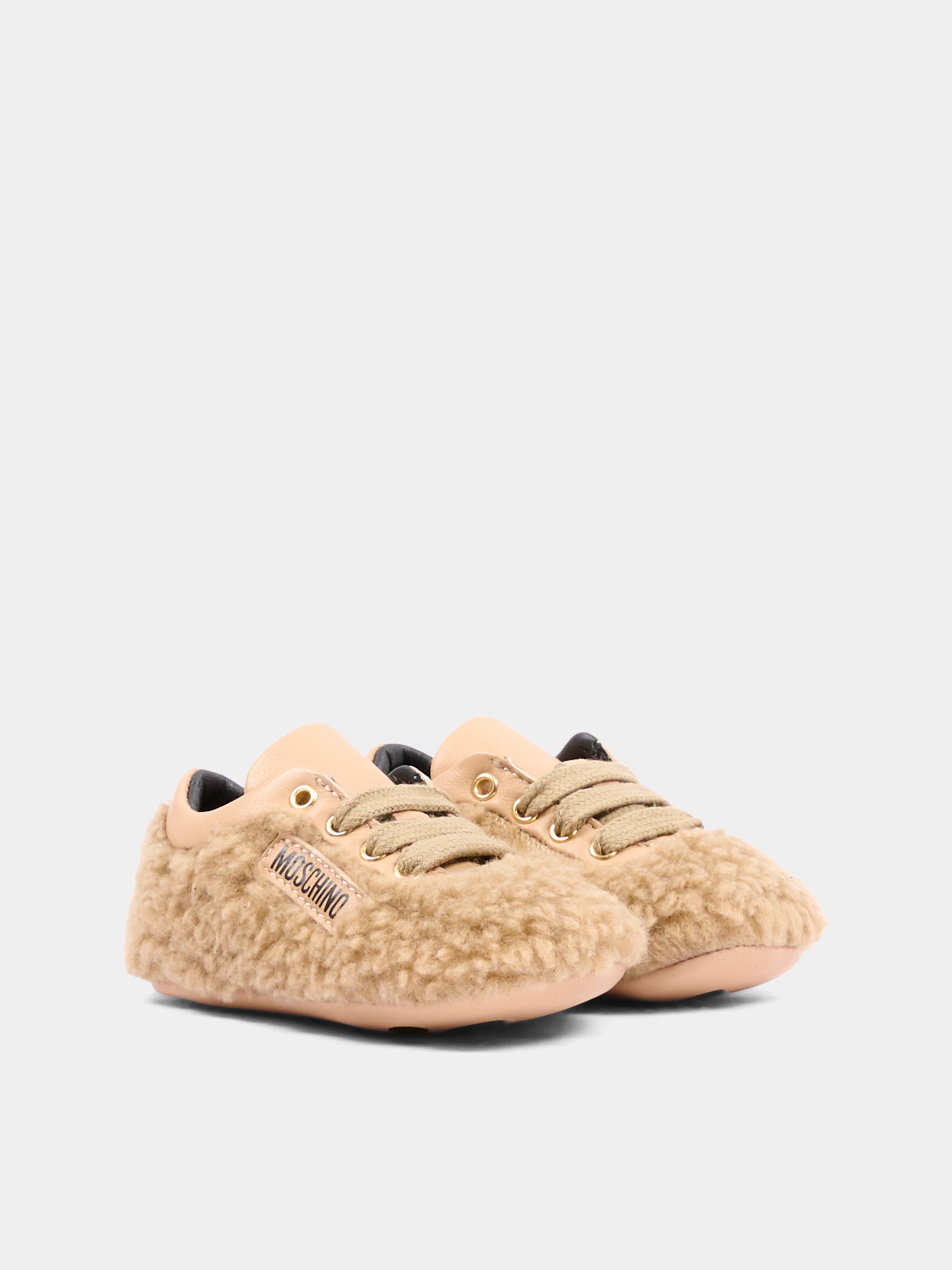 Sneakers beige per neonati effetto peluche,Moschino Kids,84055 VAR1