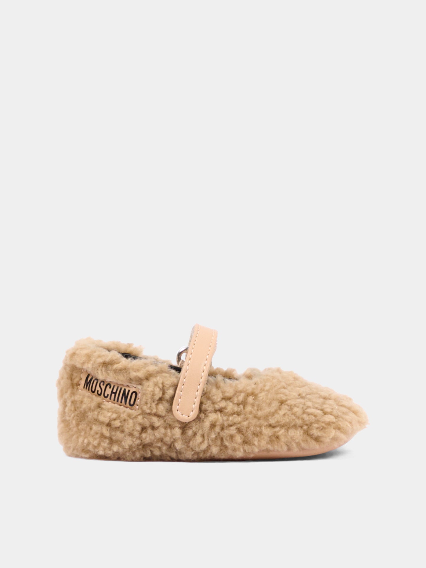 Ballerine beige per neonata effetto pelliccia,Moschino Kids,84051 VAR1