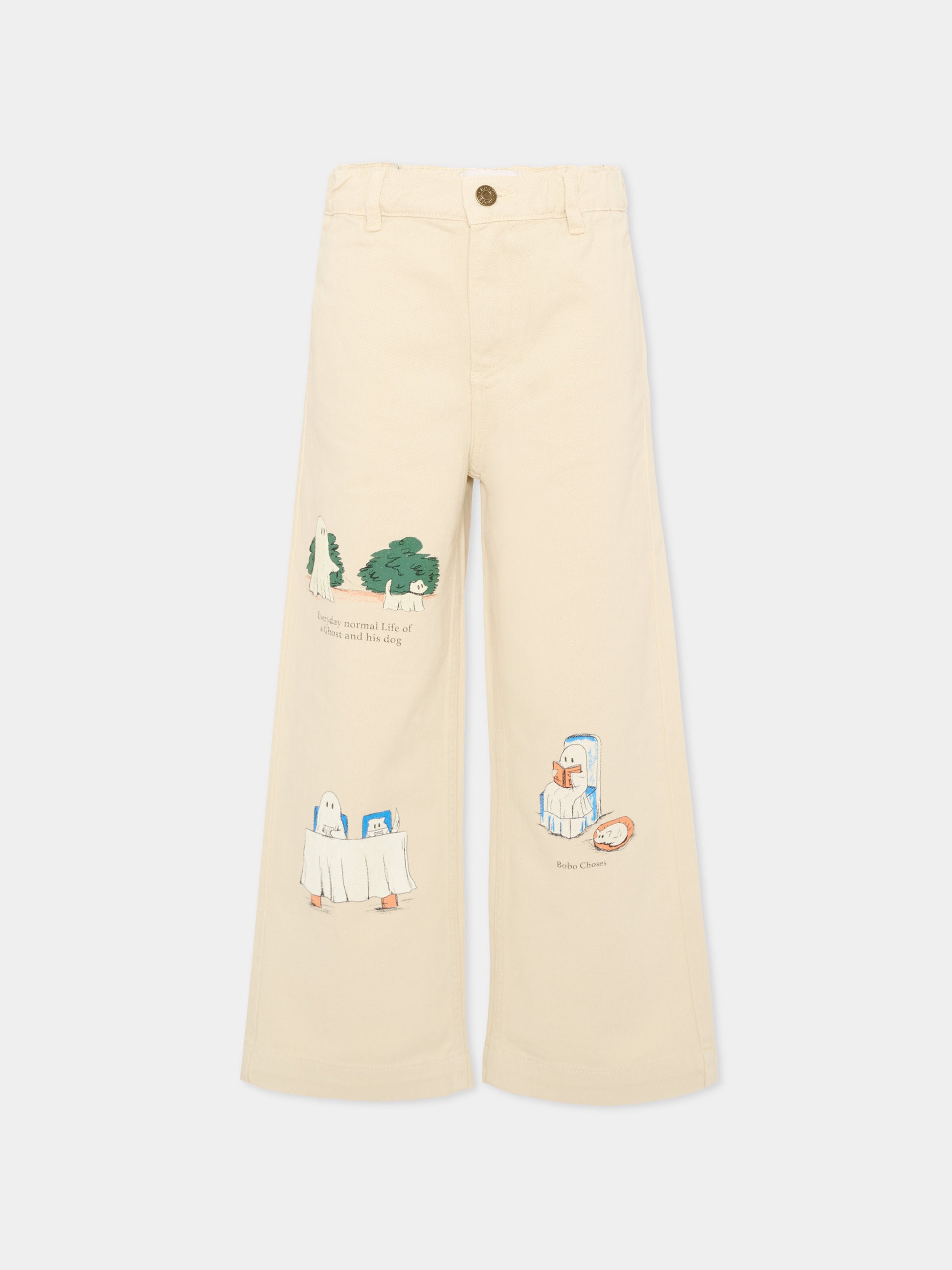Jeans avorio per bambina con stampe,Bobo Choses,B226AC069
