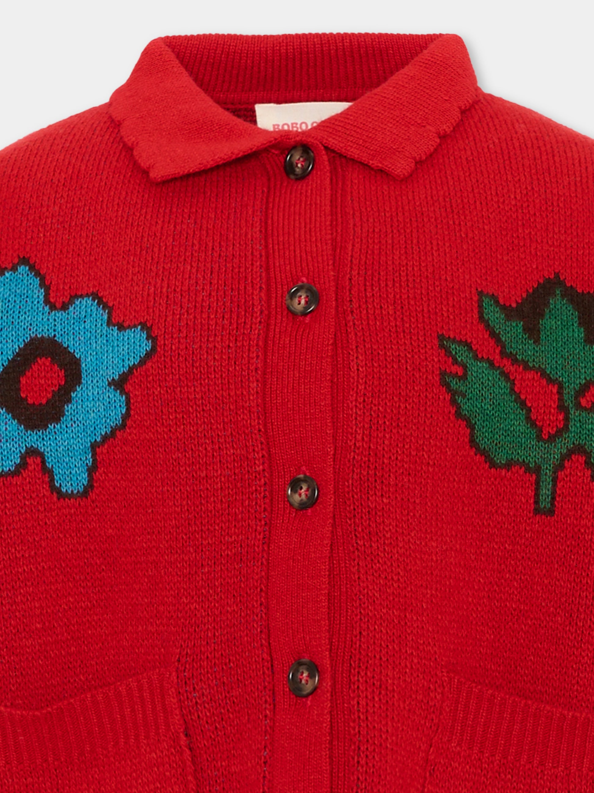 Cardigan rosso per bambina floreale,Bobo Choses,B226AC140