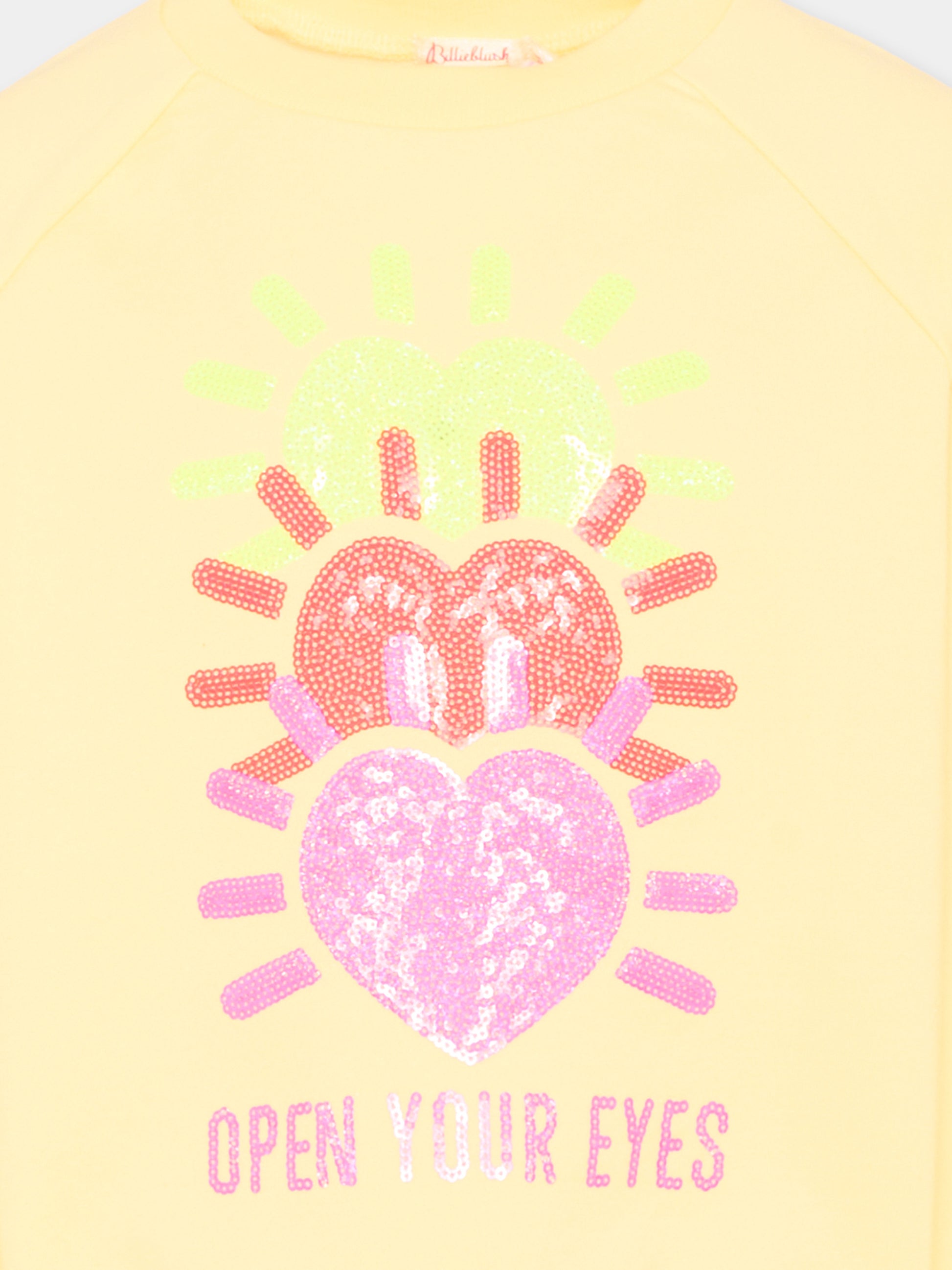 Felpa gialla per bambina con cuori,Billieblush,U20880 531