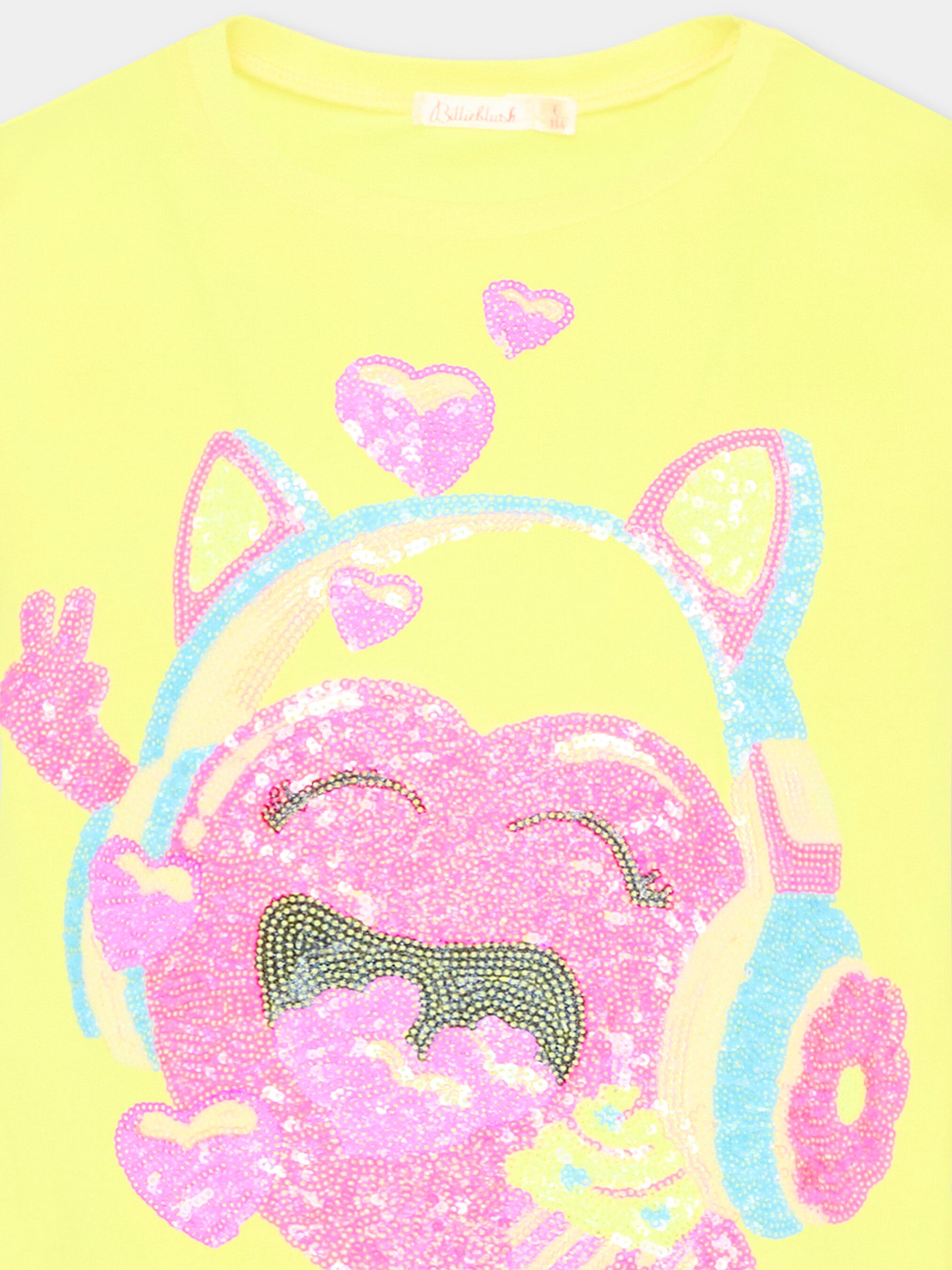 T-Shirt gialla per bambina con paillettes,Billieblush,U20924 549