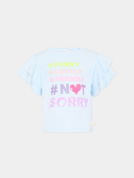 T-shirt azzurra per bambina con slogan,Billieblush,U20928 76F