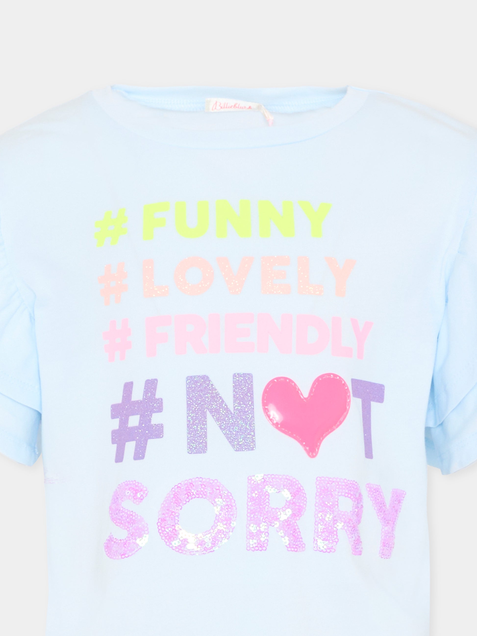 T-shirt azzurra per bambina con slogan,Billieblush,U20928 76F