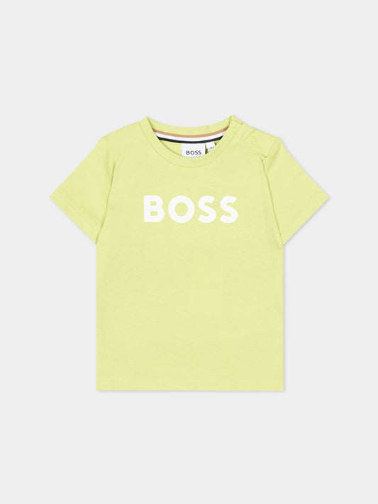 T-Shirt verde per neonato con logo,Boss,J52105 607
