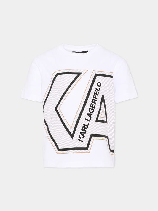T-Shirt bianca per bambino con logo,Karl Lagerfeld Kids,Z30432 10P