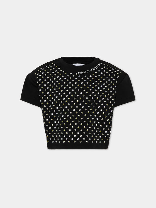Top nero per bambina con margherite strass,Marc Jacobs,W60459 09B