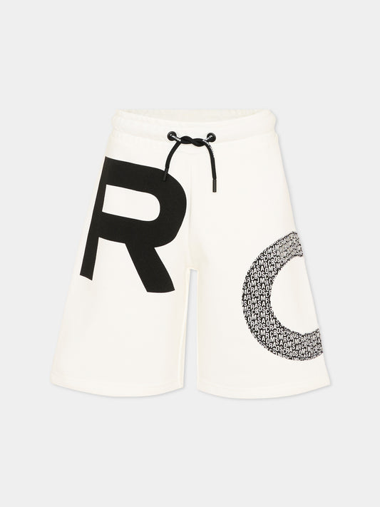 Shorts sportivi avorio per bambino con logo,Marc Jacobs,W60483 126