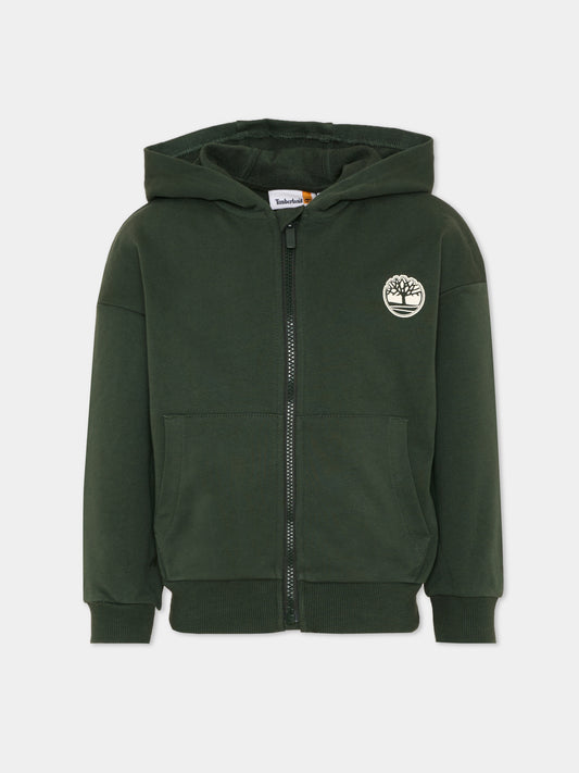 Cardigan verde per bambino con logo,Timberland,T60451 72A