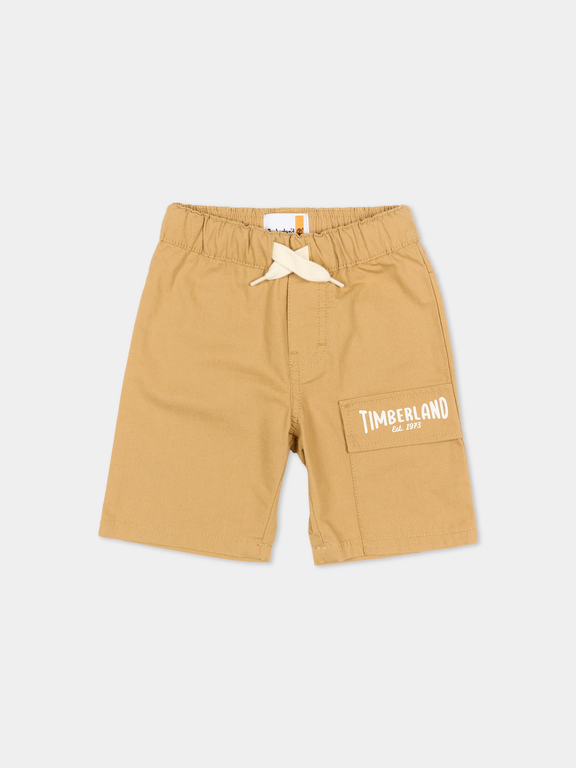 Shorts beige per bambino con logo,Timberland,T60495 276