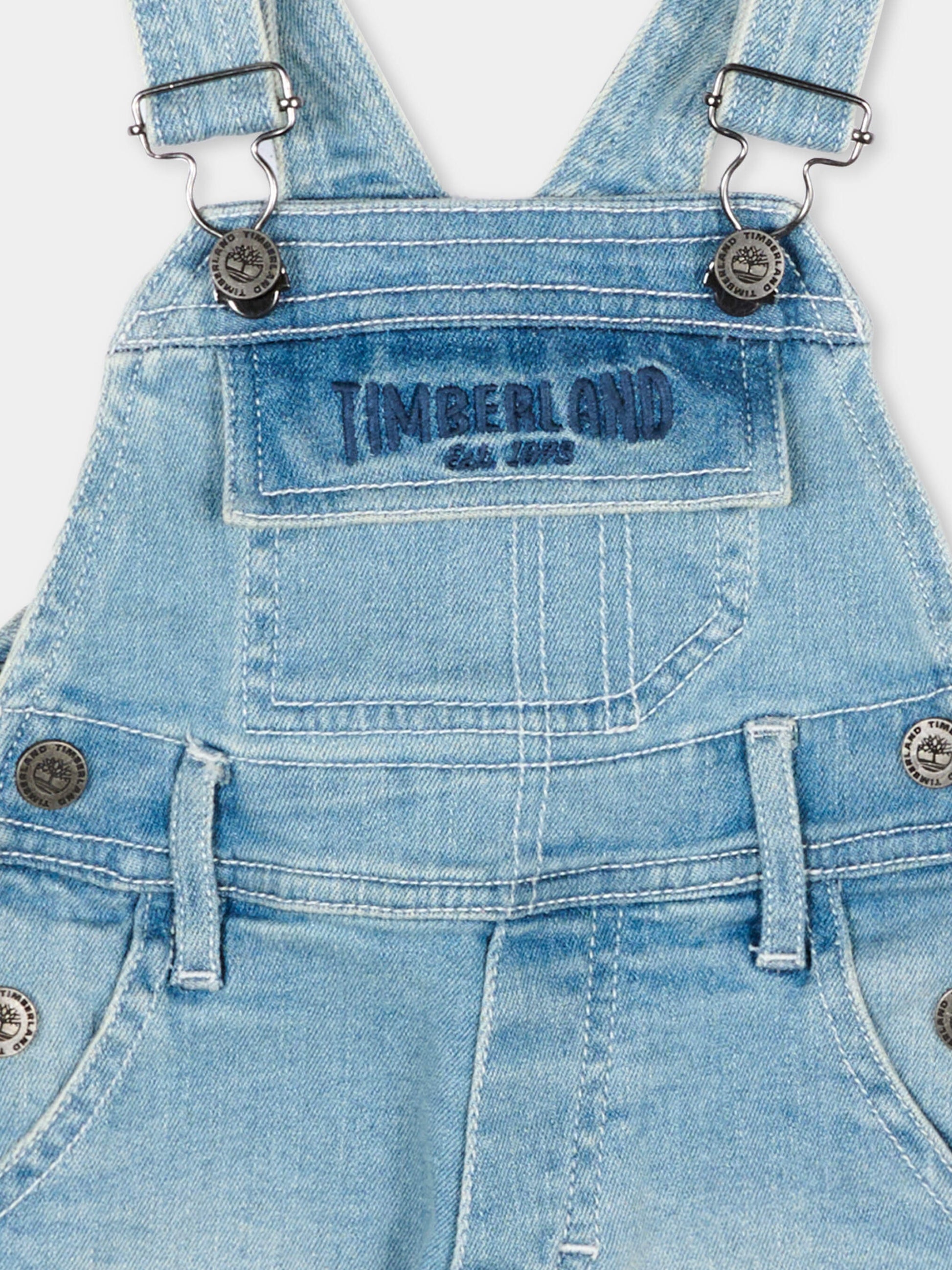 Salopette blu per neonato in denim,Timberland,T60502 Z04
