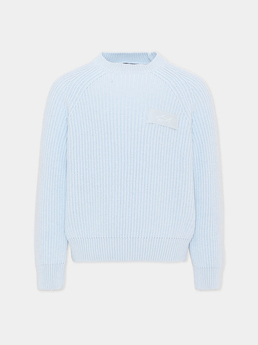 Maglione celeste per bambino con logo,Paul & Shark Junior,WUW008 LHE43 40705