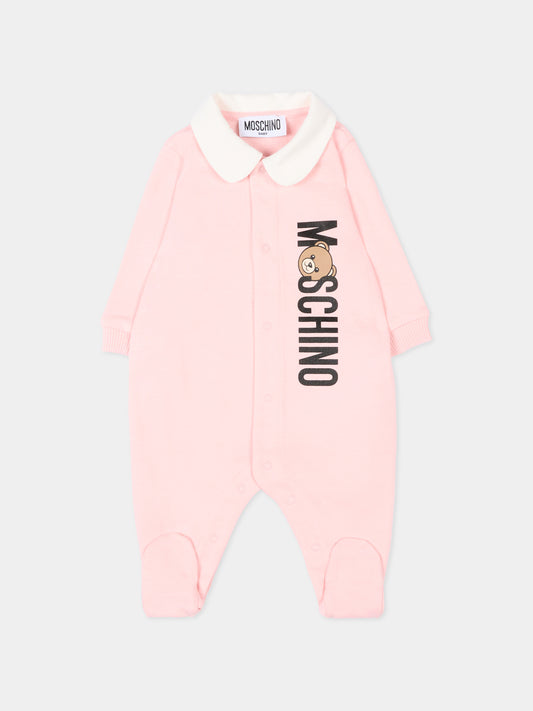 Tutina rosa per neonata con logo,Moschino Kids,MUY08S LCA63 50209