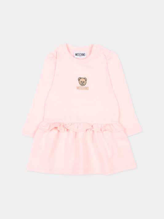 Vestito rosa per neonata con Teddy Bear,Moschino Kids,MDV0D1 LCA60 50209